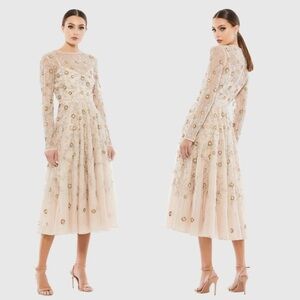 Mac Duggal 10799 Beaded Illusion High Neck Long Sleeve A Line Dress Size 14 NWT